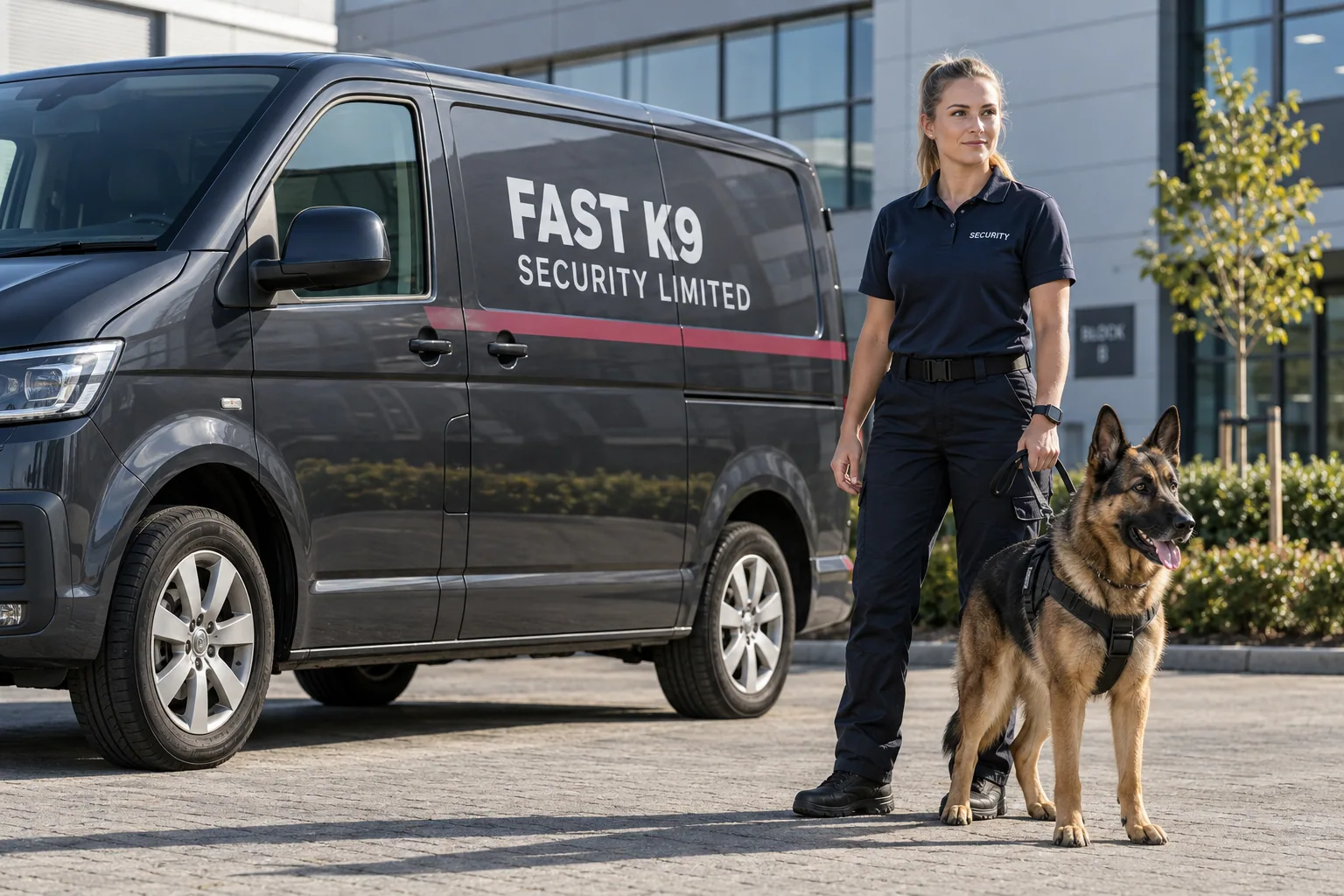 AI-generated illustration of a security dog and handler